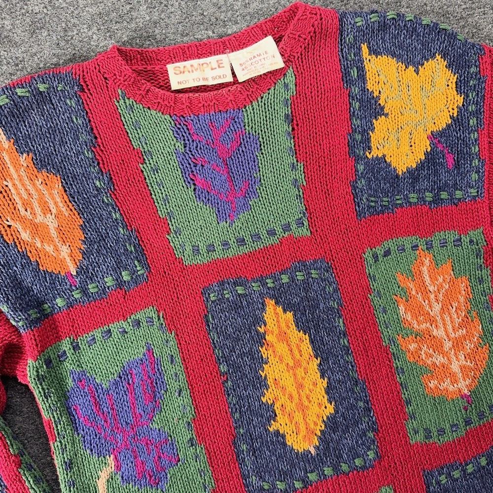 Vintage 90s ivy wear hand knit knitted floral flower grandma sweater medium